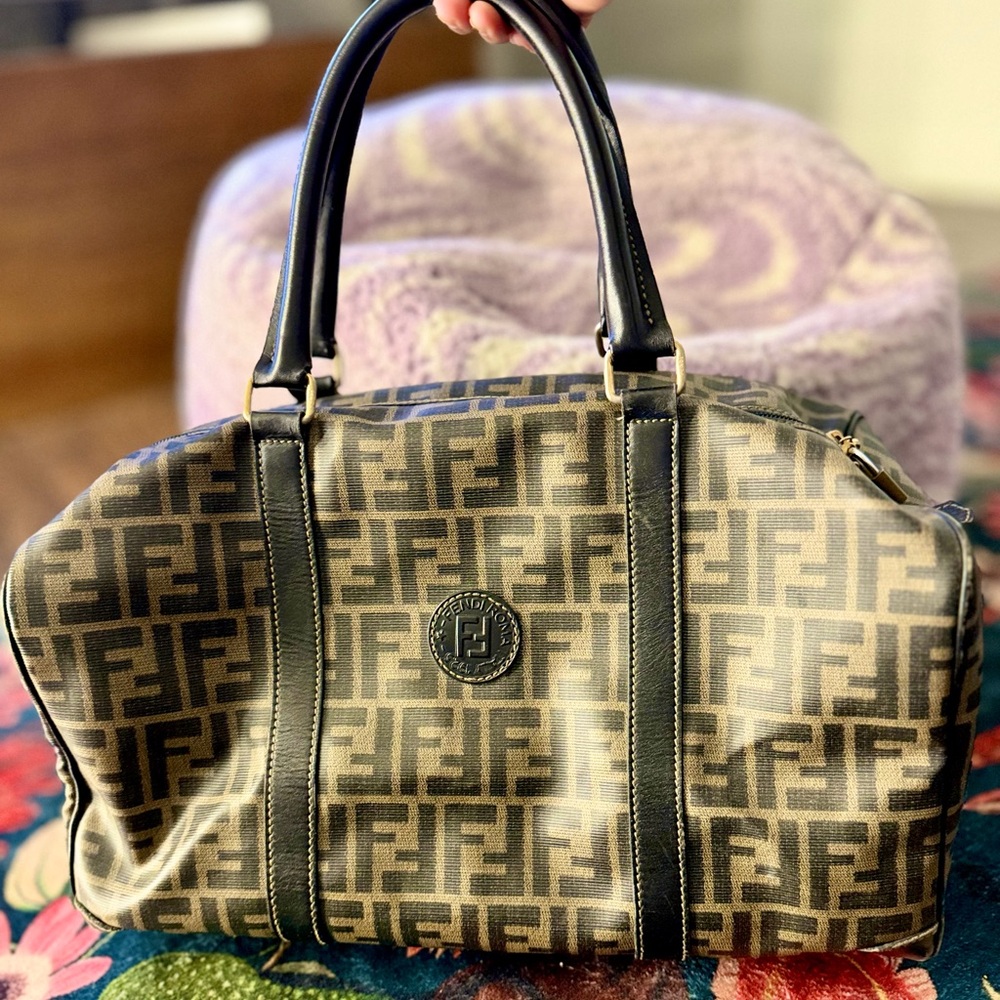 Fendi Tan and Black Monogram Travel Bag